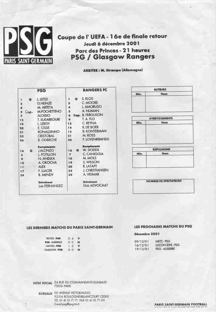 06dec01 teamsheet