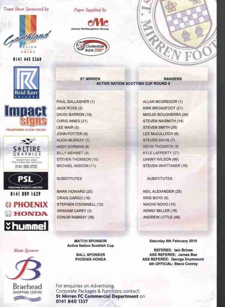 06feb10 teamsheet