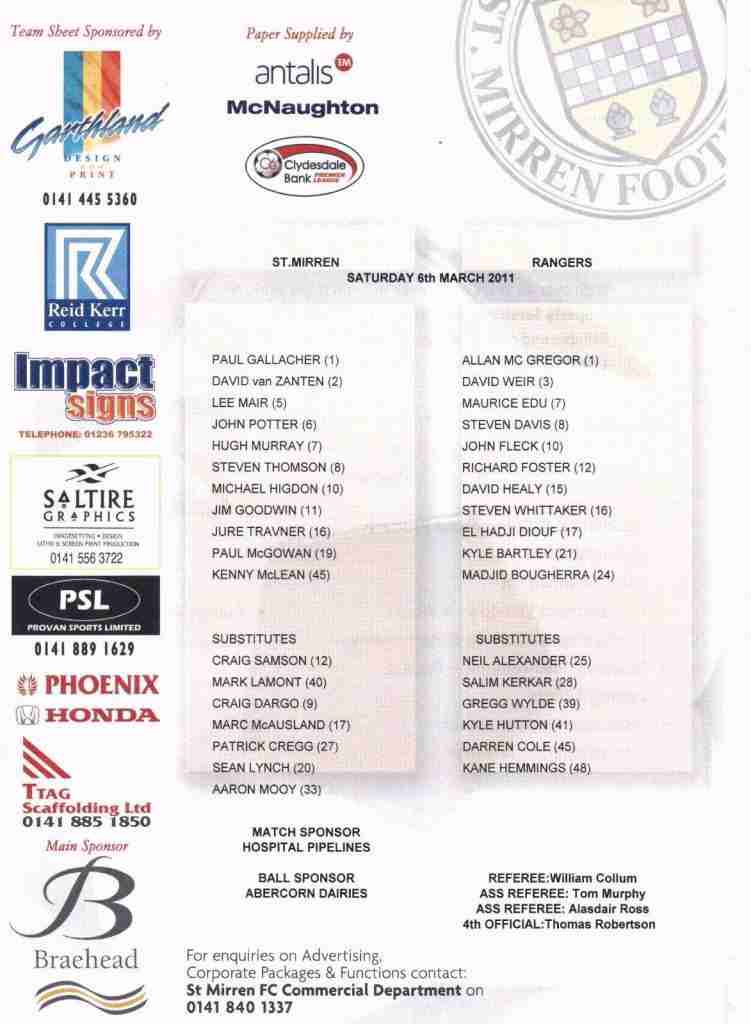 06mar11 teamsheet