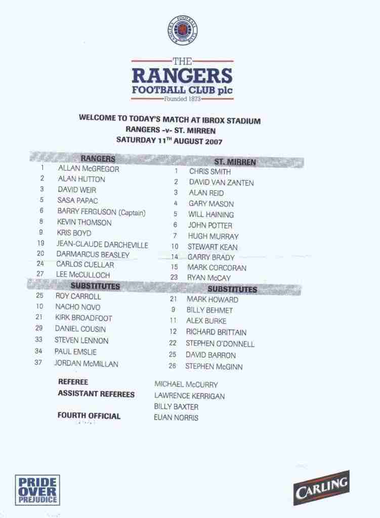 11aug07 teamsheet