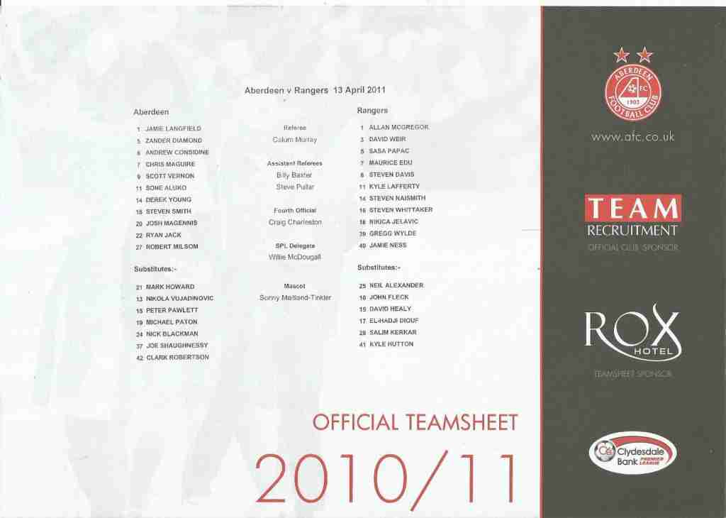 13apr11 teamsheet