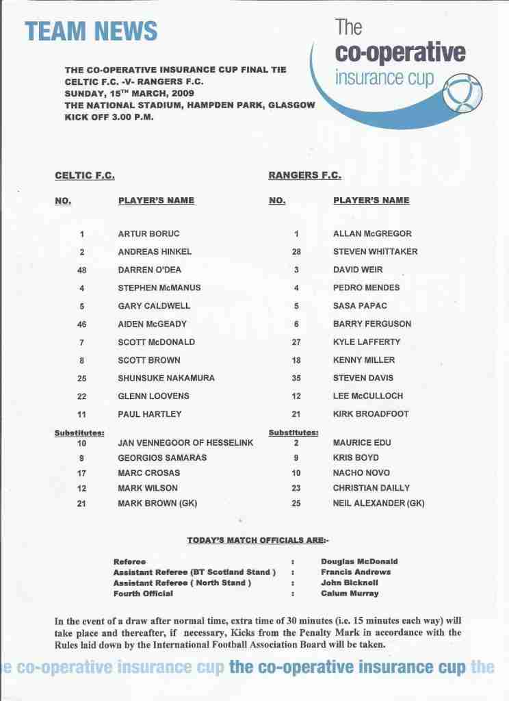 15mar09 teamsheet