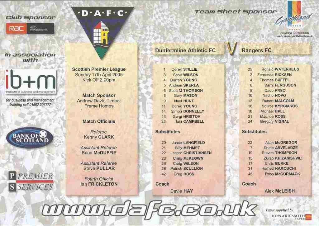 17apr05 teamsheet