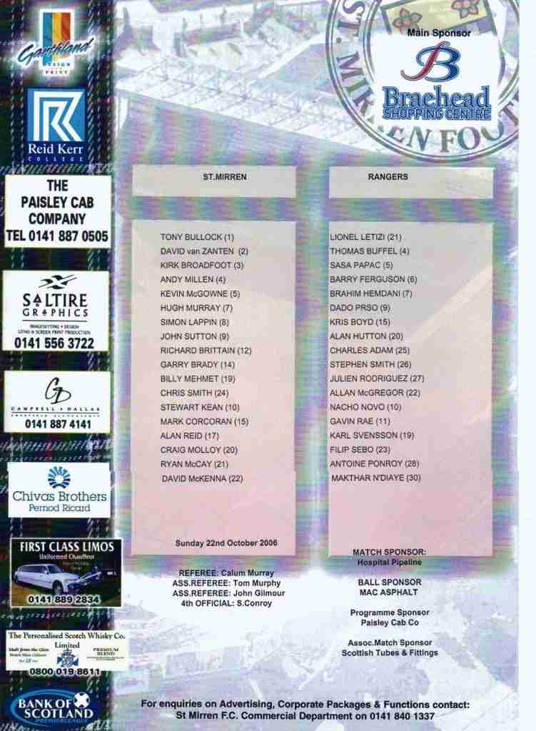 22oct06 teamsheet
