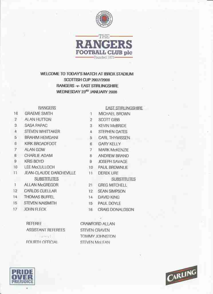 23jan08 teamsheet