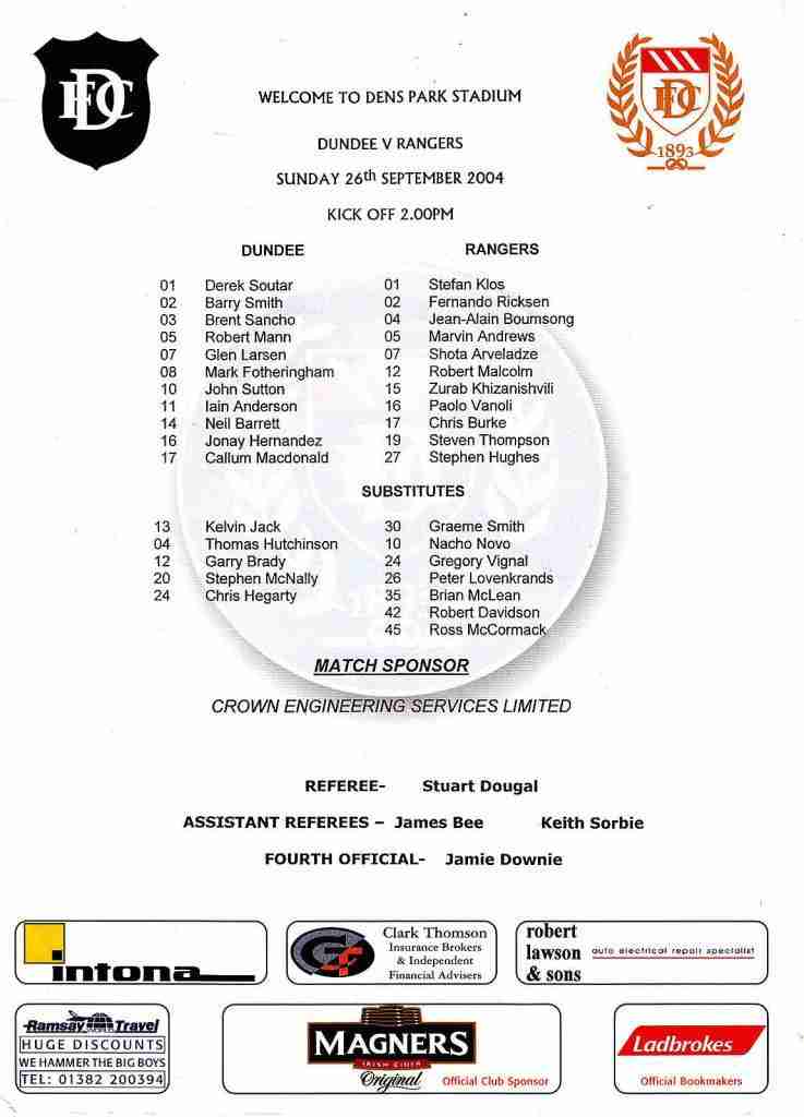 26sep04 teamsheet
