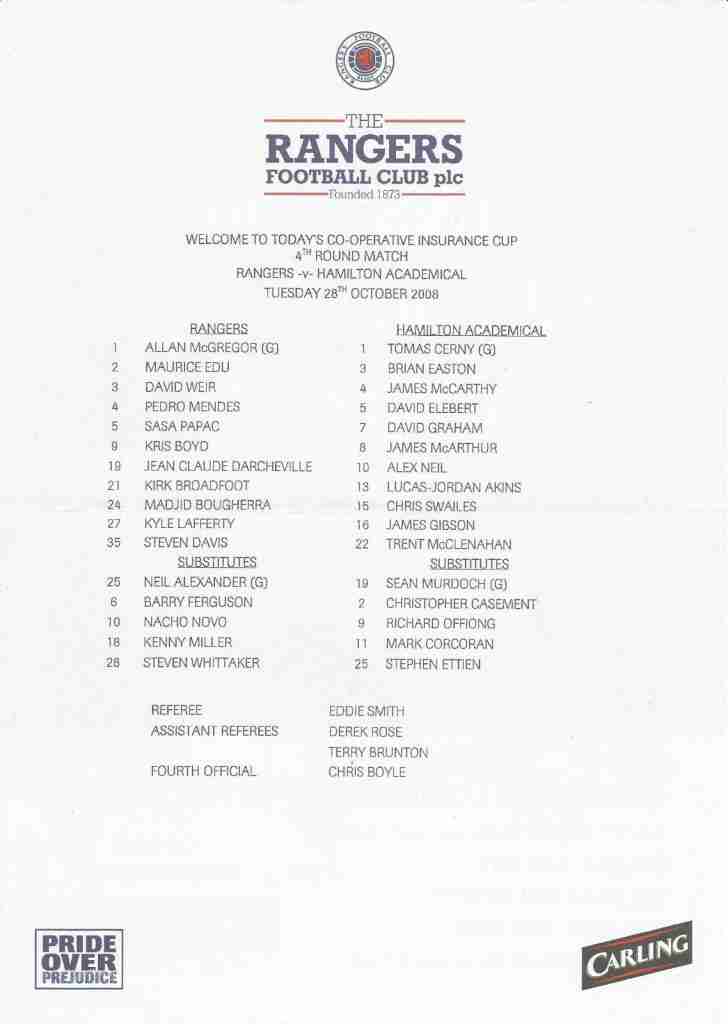 28oct08 teamsheet