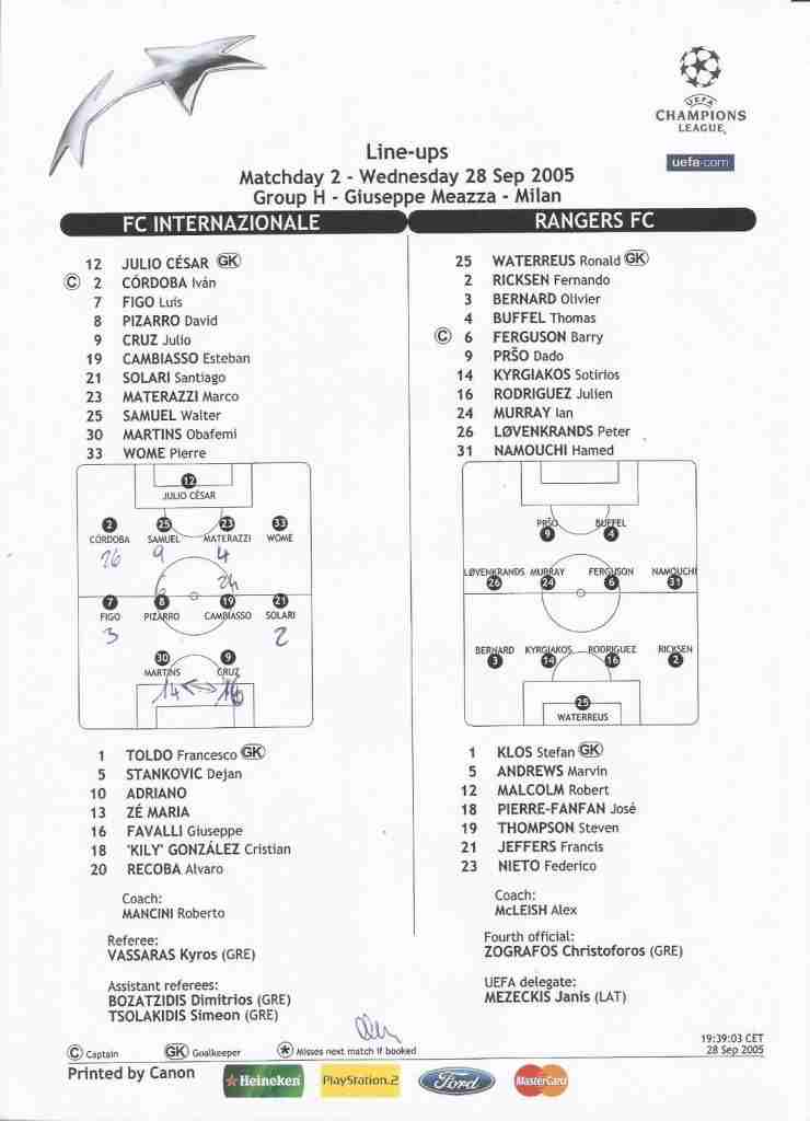 28sep05 teamsheet