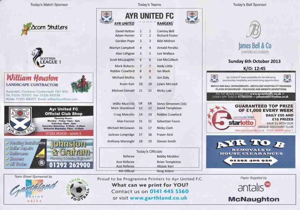 06oct13 teamsheet