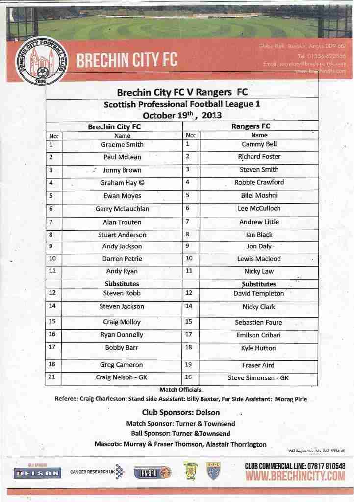 19oct13 teamsheet