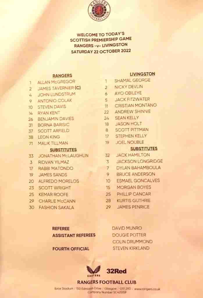 22oct22 teamsheet