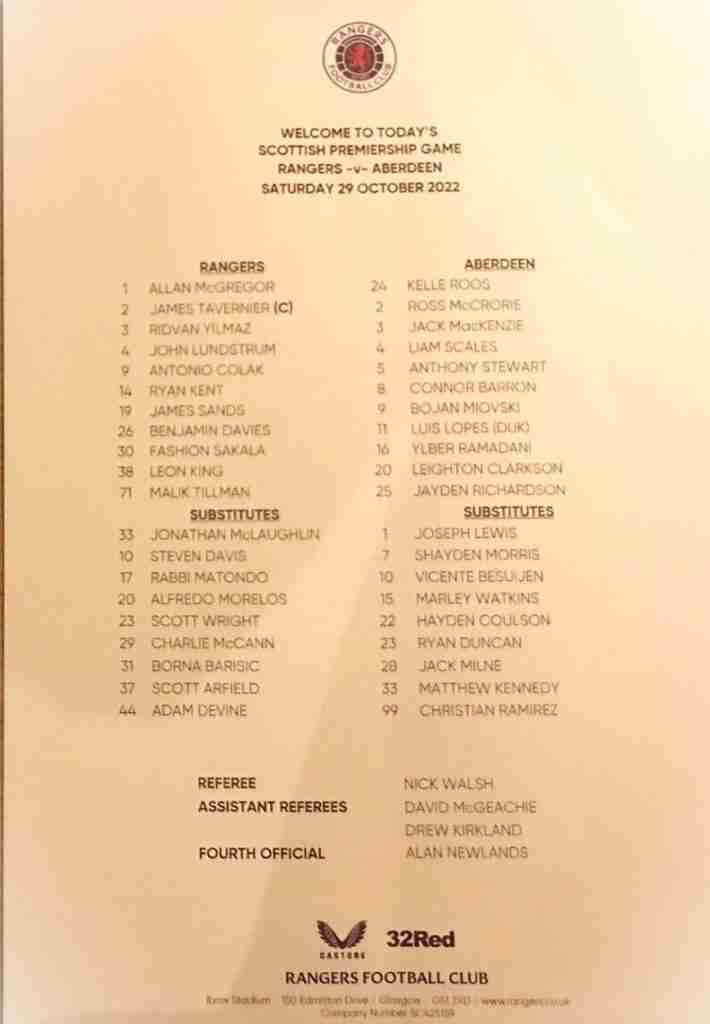 29oct22 teamsheet